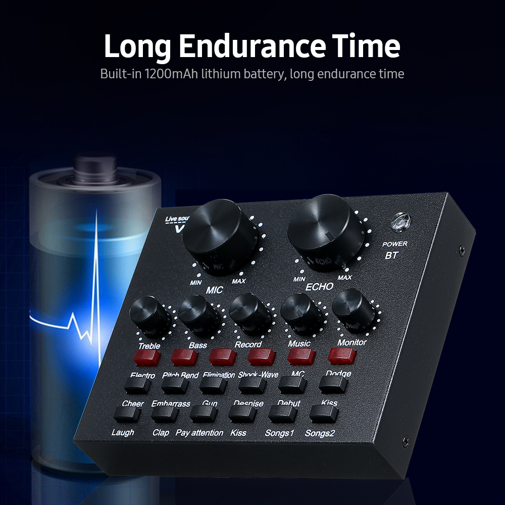 V8 Multifunctional External Sound Card 6 Sound Modes 12 Sound Effects for Online Singing Chatting Live Video Music Recording