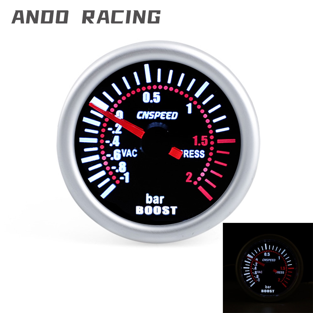 Auto bil turbo boost måler  -1 ~ 0 ~ 2 bar 2 " 52mm universal røg len 12v point turbo boost bar meter digital hvid led