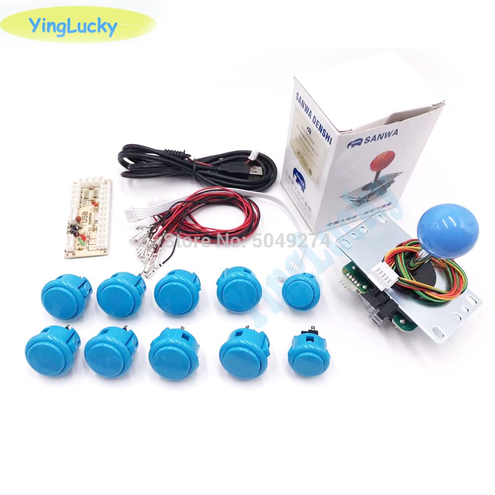 Sanwa joystick Kit Originele nul vertraging Arcade game USB encoder Joystick DIY Kit met 8 knop Joystick voor Mame jamma: Blauw