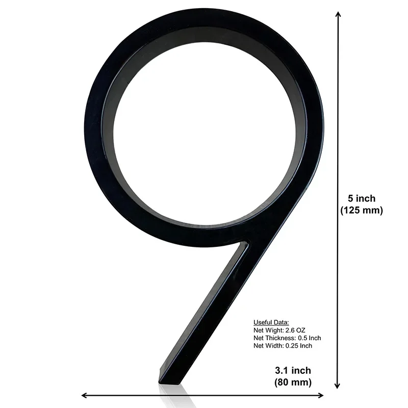 5 tommers flytende husnummer bokstaver store moderne døralfabet hjem utendørs svarte tall adresseplakett dashbord skilt  #0-9 a b: Safir
