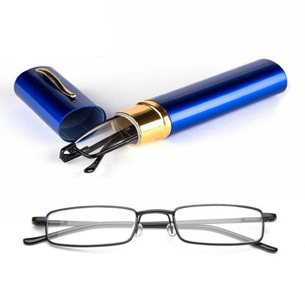 Unisex Rvs Frame Hars Leesbril 1.00-4.00 Met Tube Case Vouwen Anti Vermoeidheid Verziend Brillen
