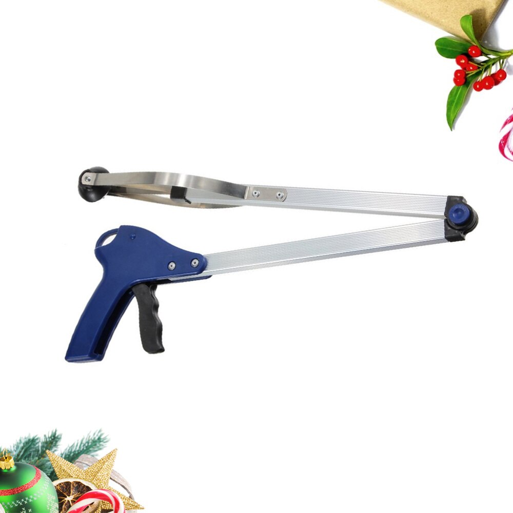 83cm Portable Outdoors Foldable Garbage Grabber Gripper Household Trash Picker Aluminum Alloy Pick Gripper Reacher Tool (Blue)