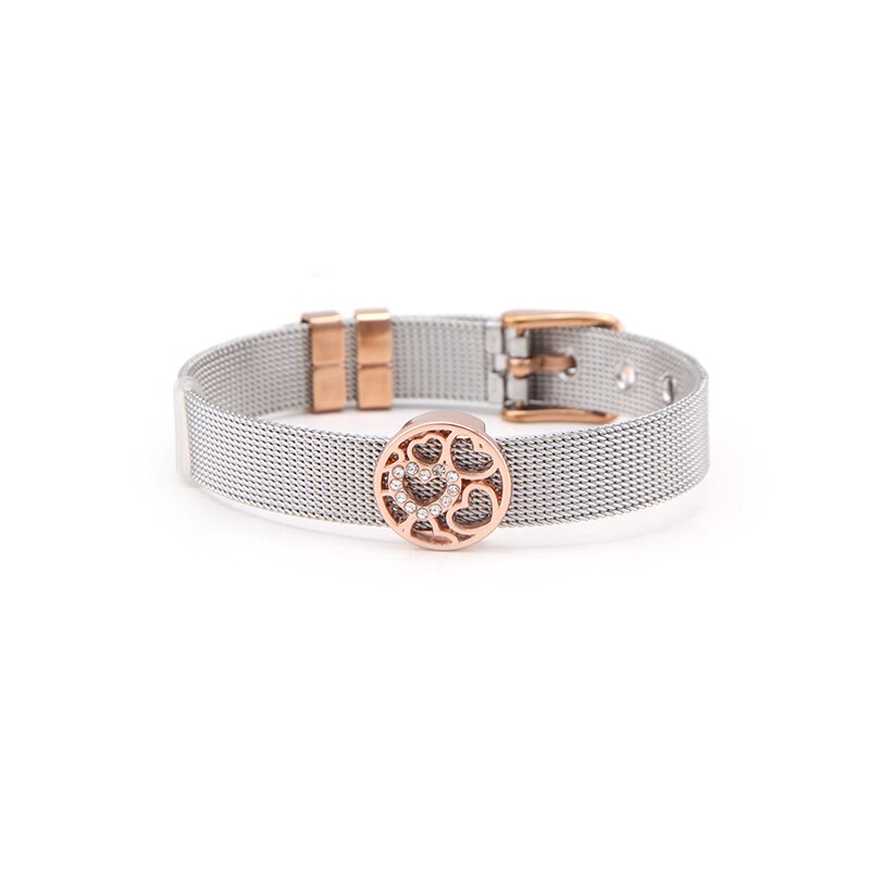 Somsoar Schmuck Versilberung rose gold Edelstahl Mesh Armband mit 1 stücke Rose Gold Rutsche Charme DIY Schmuck als Beste