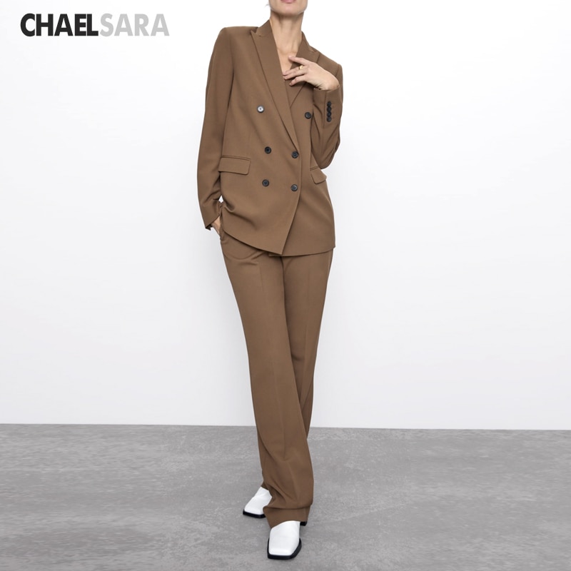 Traje de pantalón doble botonadura para mujer, chaqueta con muescas y pantalón, conjunto de dos piezas para mujer, ropa de oficina otoño , trajes para mujer