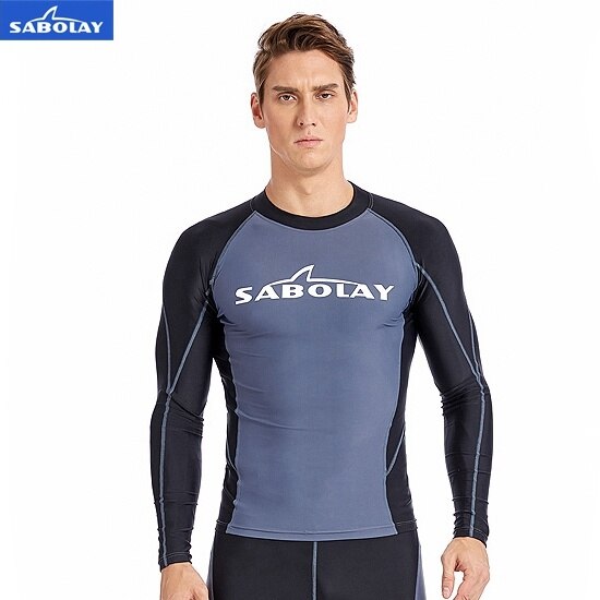 SABOLAY Men Rashguard Lycra Super Elastic Long Sleeve Surfing Diving Swim Sunscreen UV Quick Dry Swimwear Protect T-shirt Pants: Tops Clothes / XL