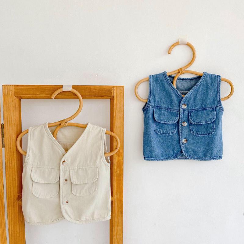 Herfst Baby Boy Denim Jas Mouwloos Vest Meisjes Denim Jas Met Dubbele Pocket Jongens Vest