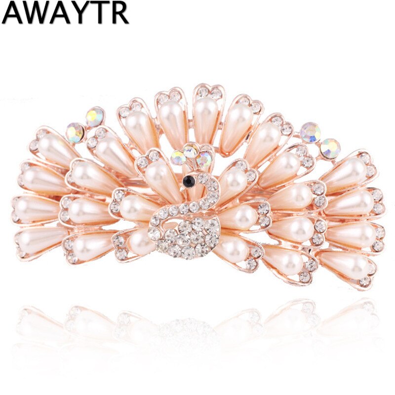 Hair Ornaments AWAYTR Female Hairpins Peacock Hairpin Pearl Cystal Hair Clips Women Hair Jewelry Rhinestone Barrettes: 04