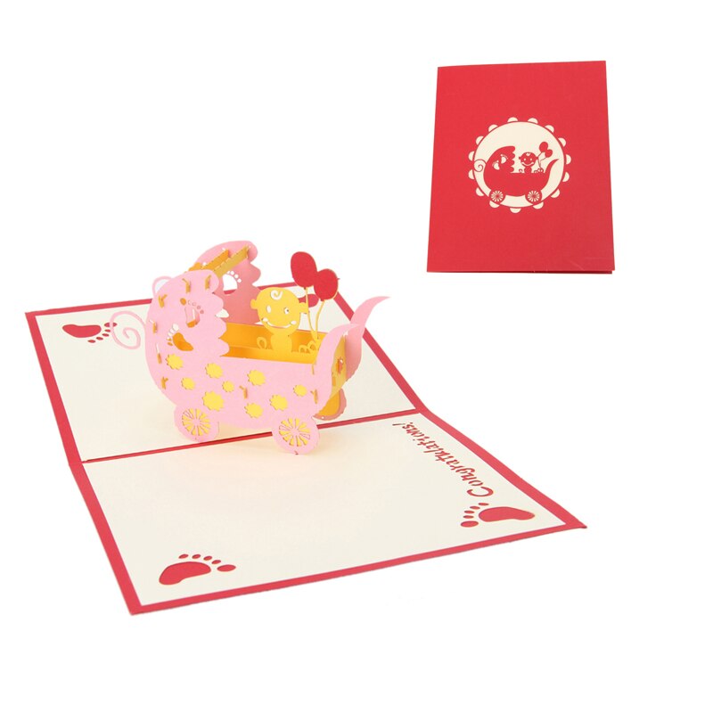 3d bebê carriagesgreeting cartão pop up papel cortado cartão de aniversário festa presente: PK