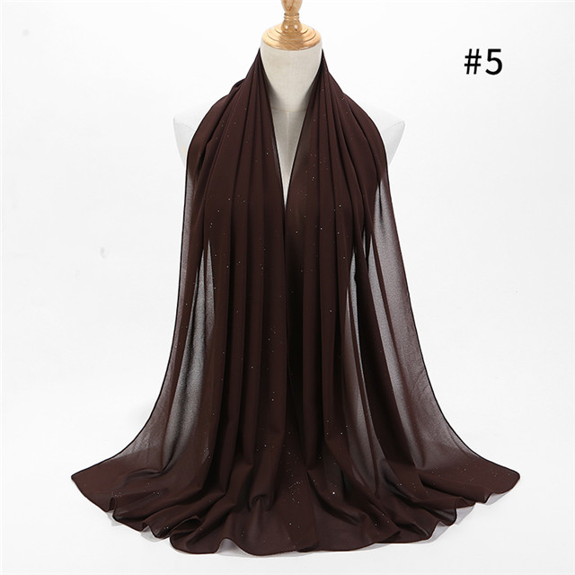 Vrouwen Vlakte Bubble Chiffon Sjaal Wrap Gold Shinny Glitter Effen Kleur Sjaals Hoofdband Moslim Hijaabs Sjaals/Sjaal: color 5 coffee