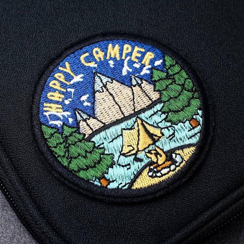 Happy Camper Size:7.7X7.7Cm Doek Patch Geborduurde Applique Naaien Kleding Kleding Accessoires Badges Circulaire