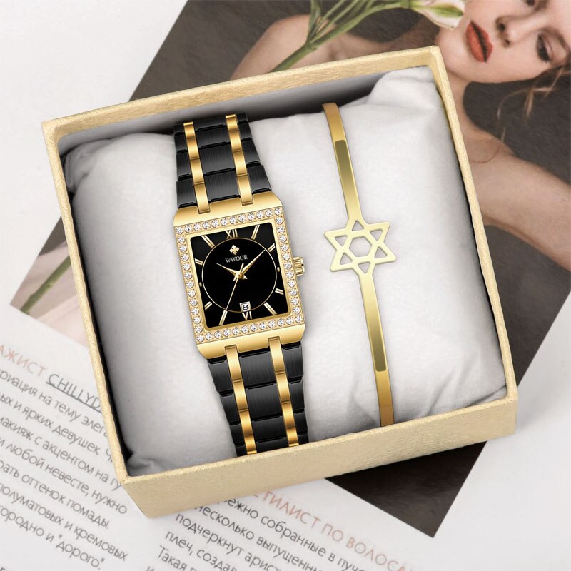 WWOOR Reloj Neue Damen Diamant Uhr oben Luxus Platz Armbanduhr Einfache Frauen Kleid Kleine Uhr Relogio feminino