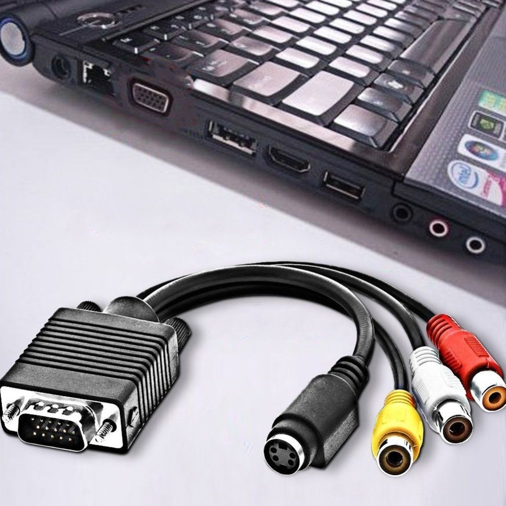VGA macho a s-video 3 RCA Jack hembra compuesto AV salida de TV Adaptador convertidor Cable de vídeo para ordenador portátil PC HDTV