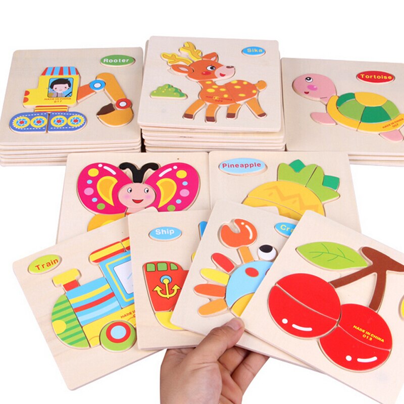 1Pc Houten 3D Puzzel Houten Speelgoed Voor Kinderen Cartoon Dier Puzzels Intelligentie Kinderen Brain Teaser Educatief Speelgoed