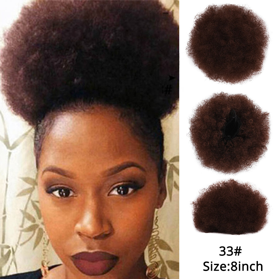Alileader 8 tommer lilla kort hår syntetisk klips i hår knold hårstykke puf afro krøllede snore hestehaler til sorte kvinder: 33