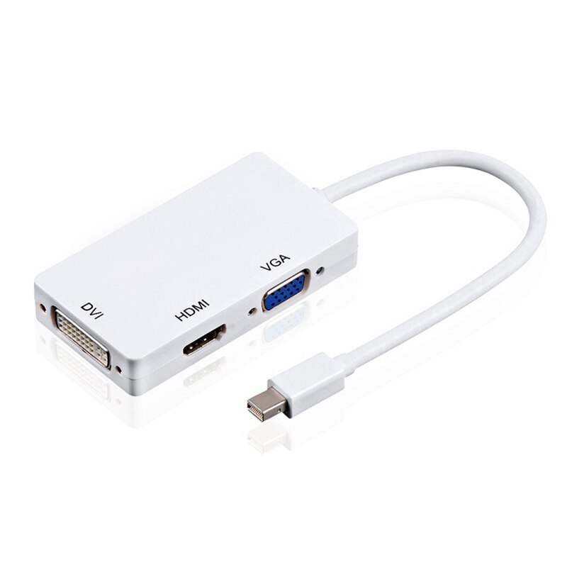 Mini dp til hdmi dvi vga adapter 3 in 1 hub mini displayport 1080p video adapter konverter til imac apple pro air (hvid): Default Title