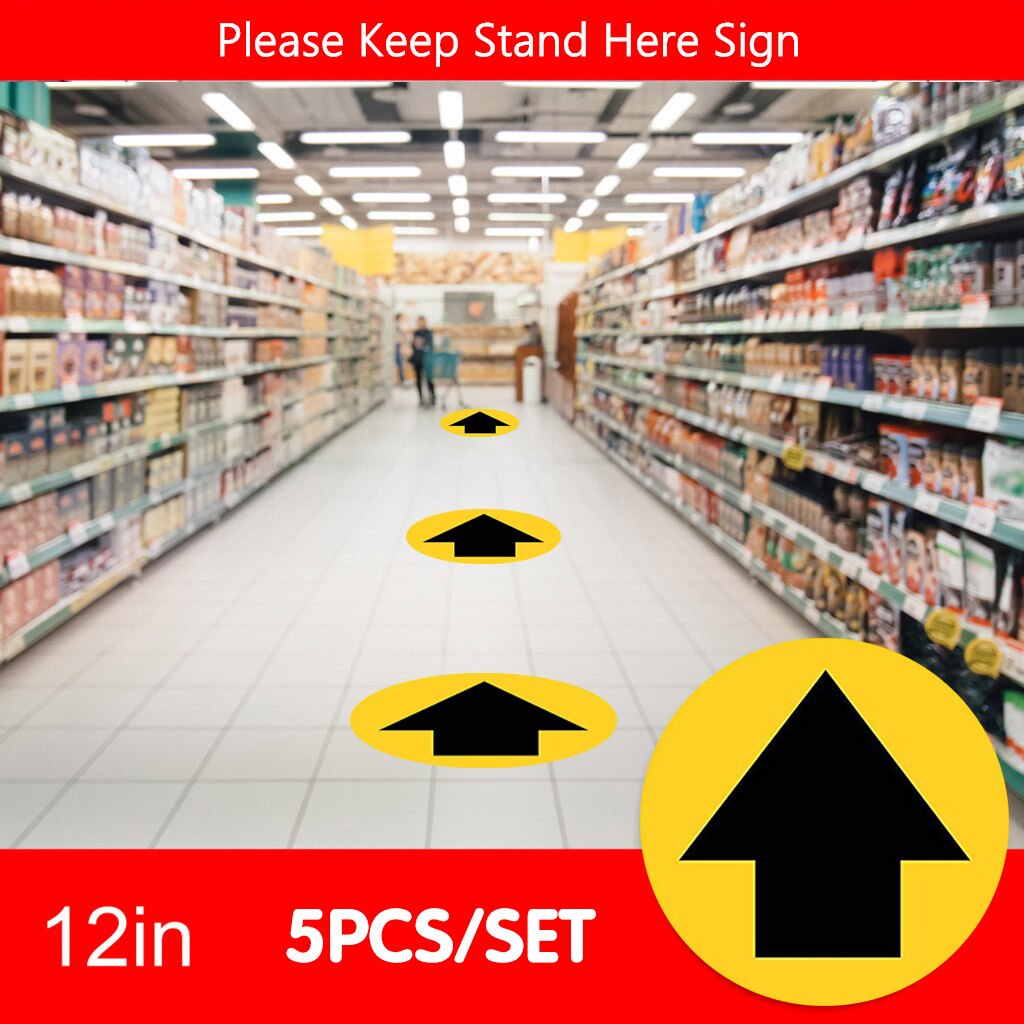 5PC Ground sign Isolated label Please Keep Wait Here Stand Here Keep 6ft in Between Distance Marker Floor 30CM diameter