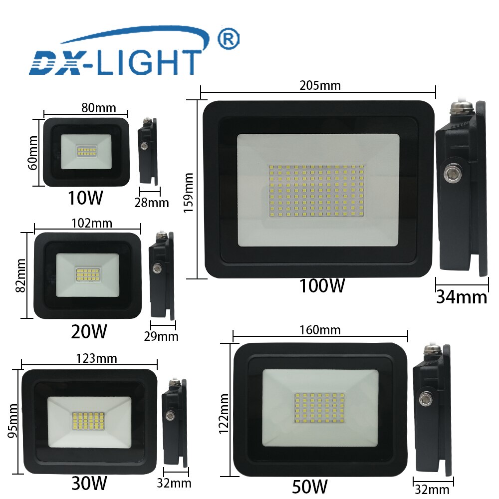 LED Floodlight 10W 20W 30W 50W 100W Ultra-thin Led Flood Light 110V/220V IP68 Waterproof Outdoor Garden Spotlight