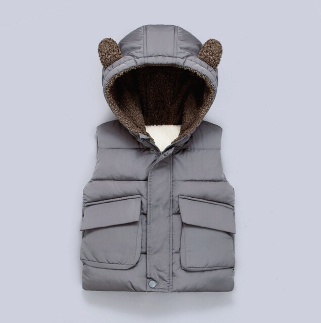 Gilet con cappuccio per ragazzi gilet addensato capispalla per bambini gilet per ragazzi abbigliamento per bambini ragazzi ragazze giacche in cotone gilet: grigio / 6--120cm