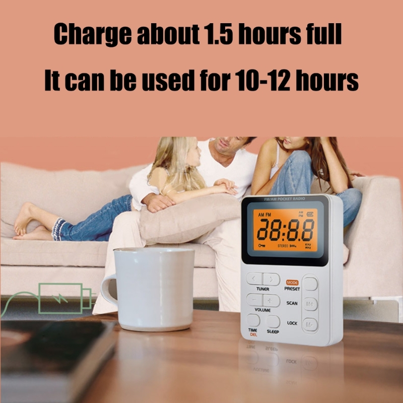 Radio portátil FM Radio con batería recargable con auricular Radio pequeña con LCD