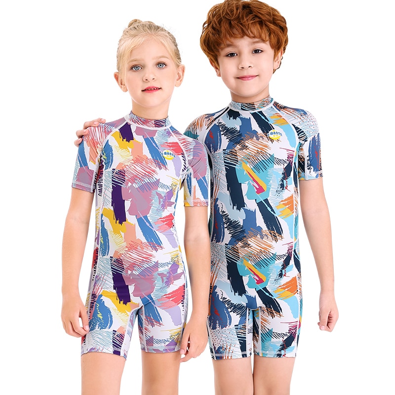 Girls Colorful Doodle Diving Swimwear Wetsuit For Boys Short Swimsuit Thin Drifting Jellyfish Suit Children Bathing Suit