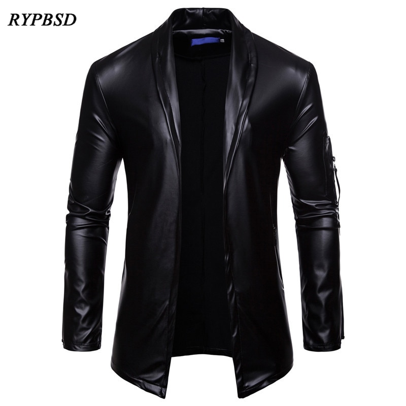 neue Herren Leder Jacke Langarm PU Faux Leder Jacke Einfarbig Drehen Unten Kragen Strickjacke Jacke Männer m-XXXL