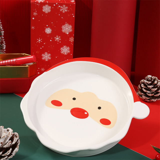 Christmas Ceramic Plate Bowl Cutlery Elk Cartoon Shape Dinner Plate Santa Claus Xmas Plate Set Cartoon Cute Year Kitchen: Xmas 8inch Plate
