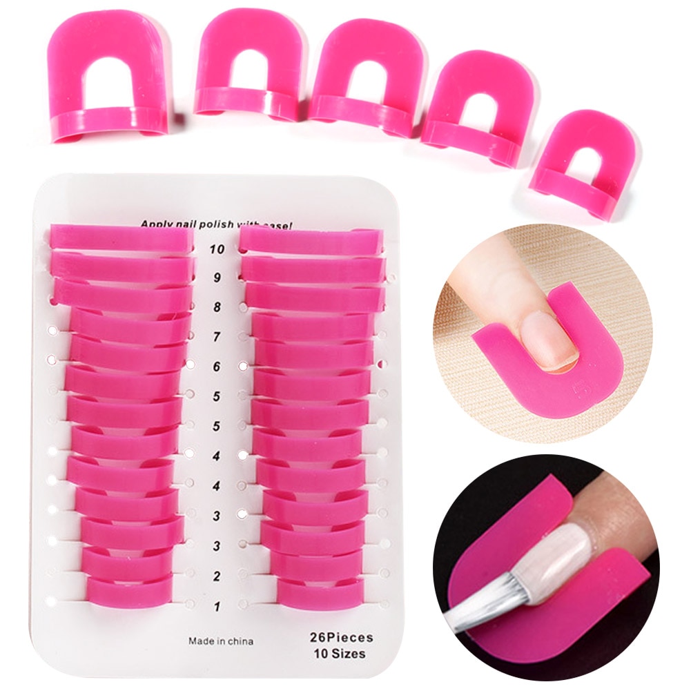 26pcs Spill Proof Edge Skin Barrier Reusable Protector Forms Guide Tips Finger Gel Model Nail Polish Stencil Clip Anti Overflow