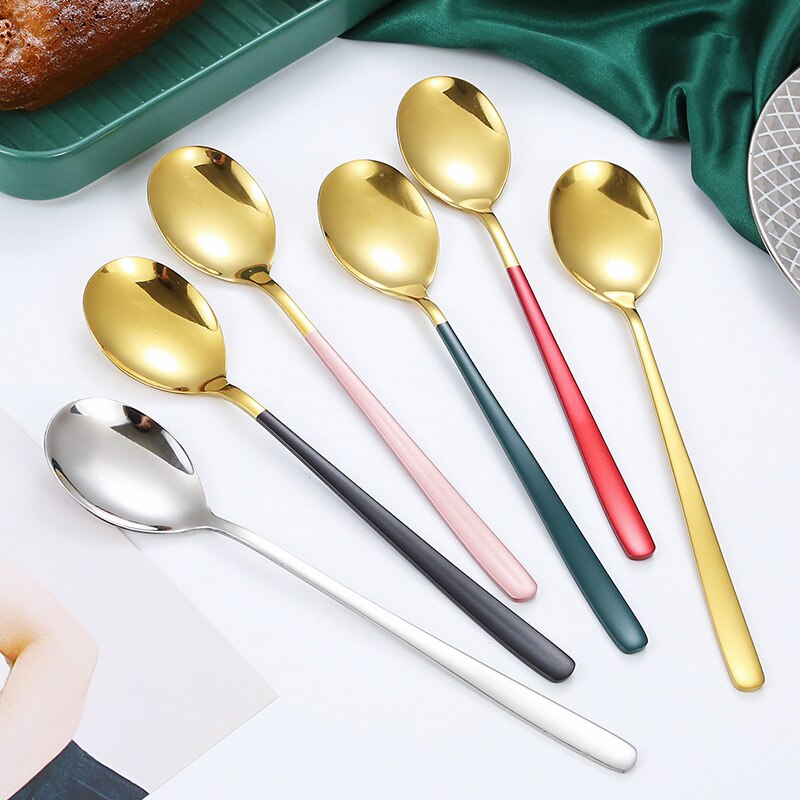 20Cm Rvs Goud Koffie Lepel Theelepels Servies Ijs Dessert Lepels Met Lange Handvat Bestek Keuken Accessoires