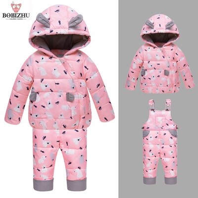 Garçon Fille Hiver Ensemble Enfants Duvet d'oie 95% + Enfant Manteau À Capuchon Infantile modèle Animal Quatre Couleurs En Option Bébé ski Costume: Pink / 110
