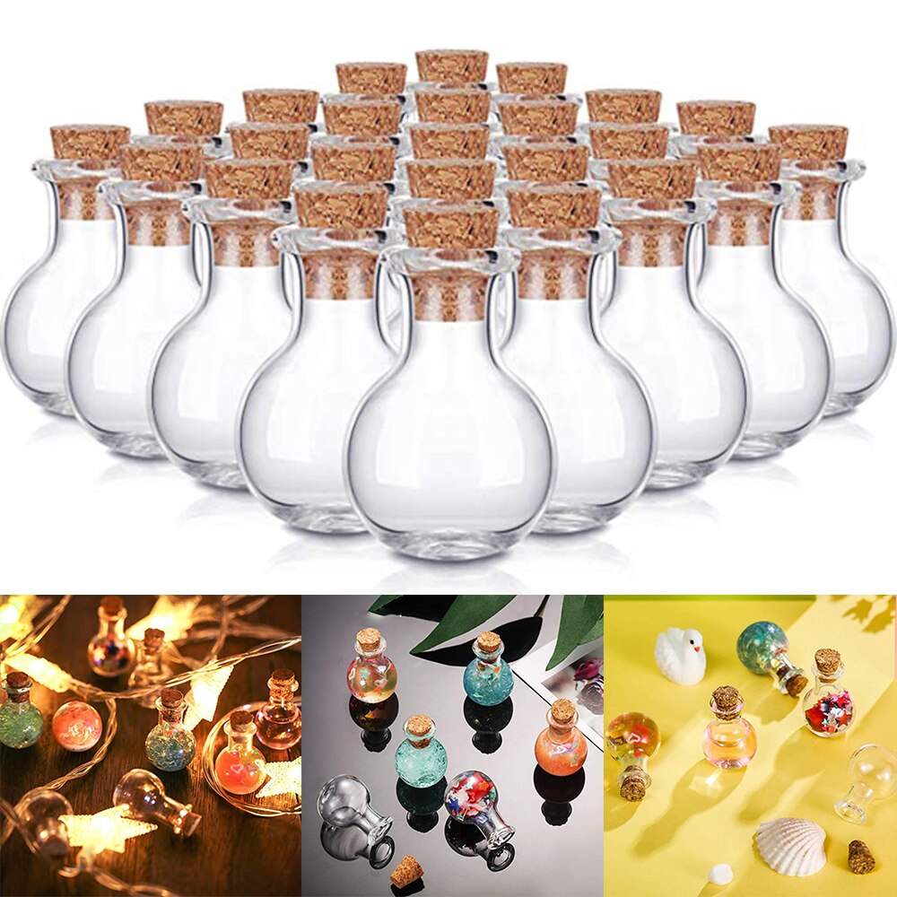 Mini botellas de cristal transparentes, botellas a la deriva, pequeñas botellas de deseos con tapones de corcho para boda, de cumpleaños, manualidades, 10 Uds.