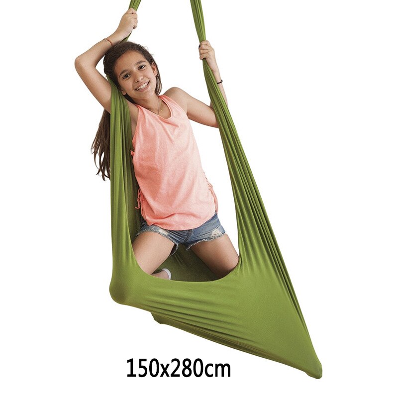 Kids Cotton Swing Hammock for Autism ADHD ADD Therapy Cuddle Up Sensory Child Therapy Elastic Parcel Steady Seat Swing chairtoy: green1