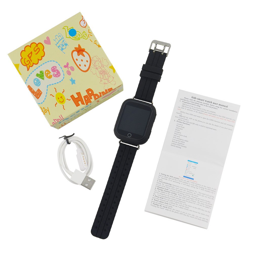 Gps baby smartwatch  q100 1.54 tommer berøringsskærm sos opkaldspositioneringsenhed sporer børnesikkerhed: Sort med kasse