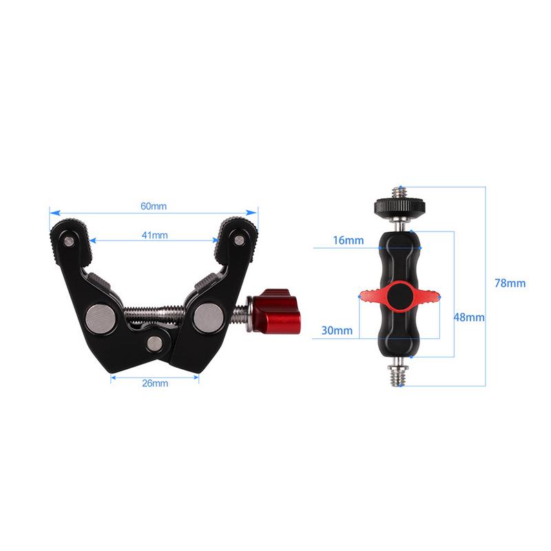 Abkt-slr câmera ic braço duplo quente sapata bola cabeça caranguejo garra clipe universal monitor suporte de bola cabeça braçadeira suporte super suporte