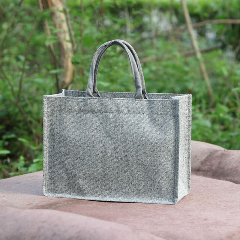 Borse per la spesa riutilizzabili di grandi dimensioni in tela di iuta con manici borsa per la spesa da donna Organizer da spiaggia D0LF: Gray / 36x15x28cm