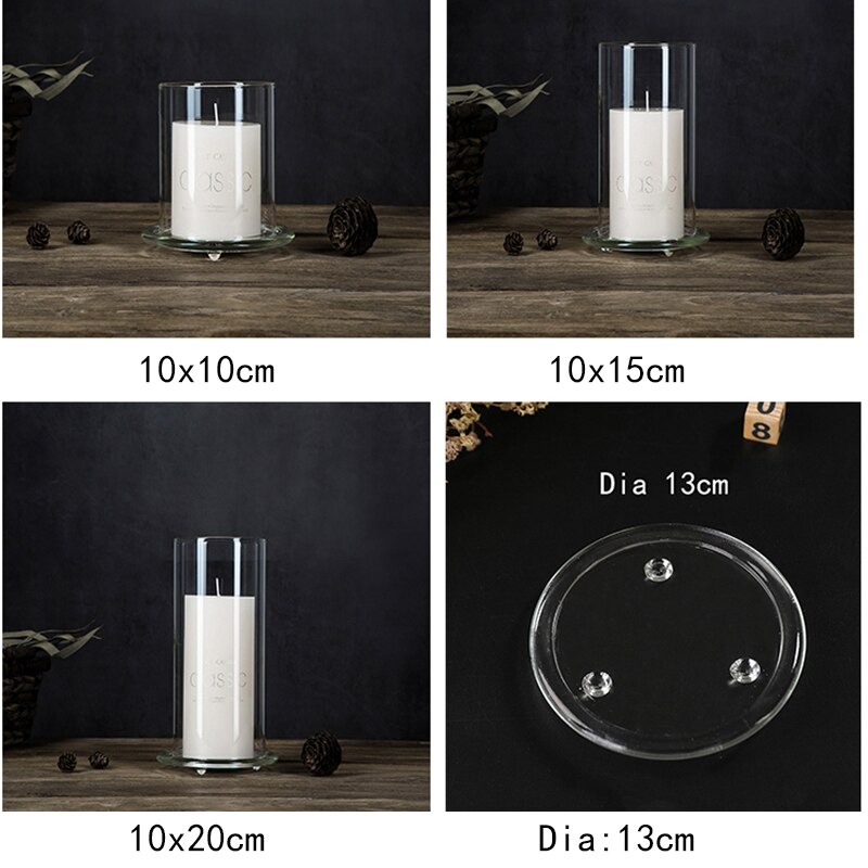 Hurricane Candle Holder with plate Glass Open Ended Glass Bottomless Cylindrical Glass Lamp Shade of Dia10cm 10/15/20cm Height