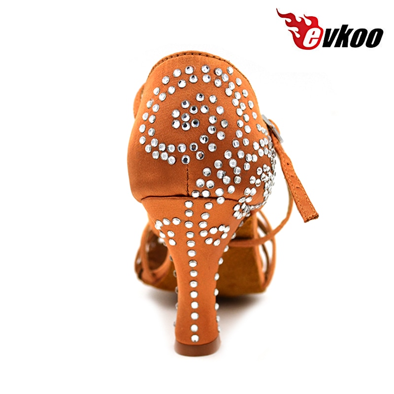 Evkoodance Brown With Rhinestone Salsa Latin Zapatos De Baile Heel Height 8cm Comfortable Latin Dance Shoes Woman Evkoo-411