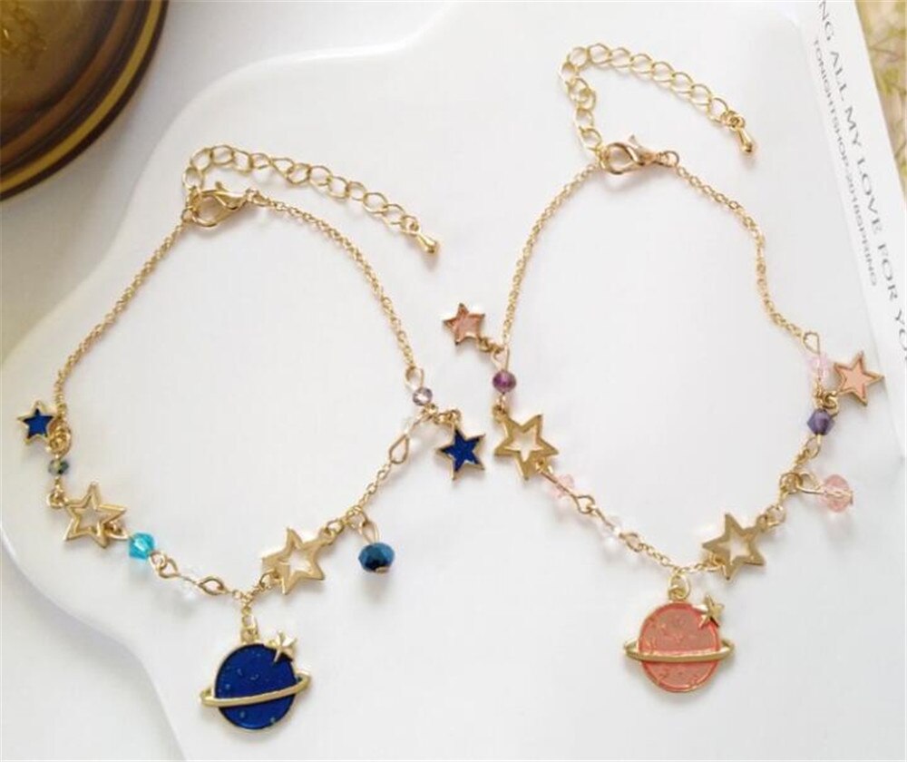 Lolita douce fille bijoux accessoires planète pendentif chaîne Bracelet D155