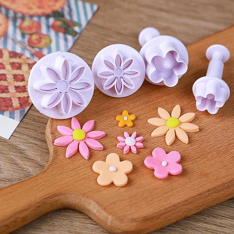 4/8 Stuks Pruim Bloem Daisy Bloem Cake Plunger Fondant Cookie Cutter Mold Pruim Bakken Decoreren Biscuit Postzegels Voor keuken Gereedschap