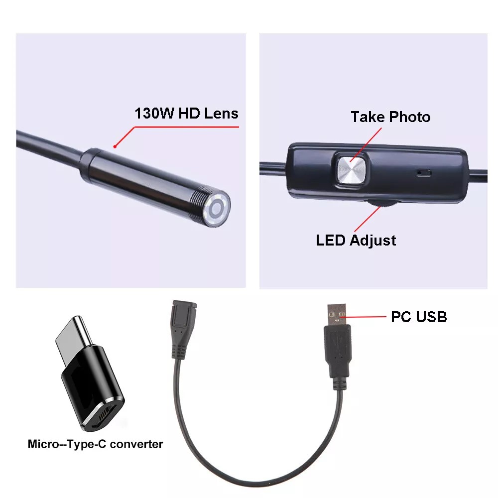 Endoskop Inspektionskamera 7mm - USB/Micro USB/iOS - Vandtæt