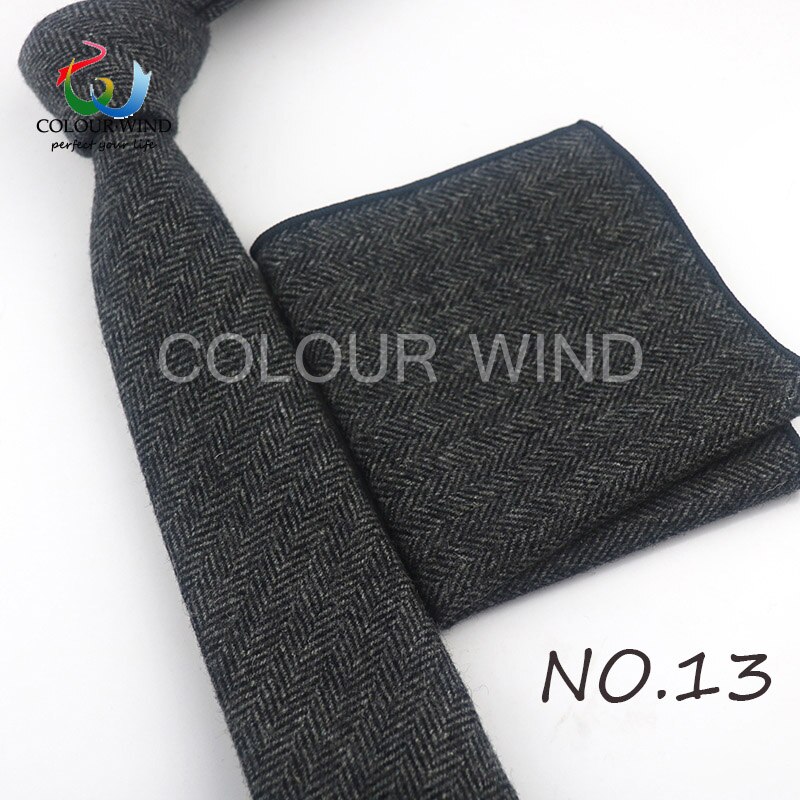 Formal Men's Wool Neck Ties Narrow Striped Solid Color Ties Set Soft Pocket Square Handkerchief Sets Lots: 13