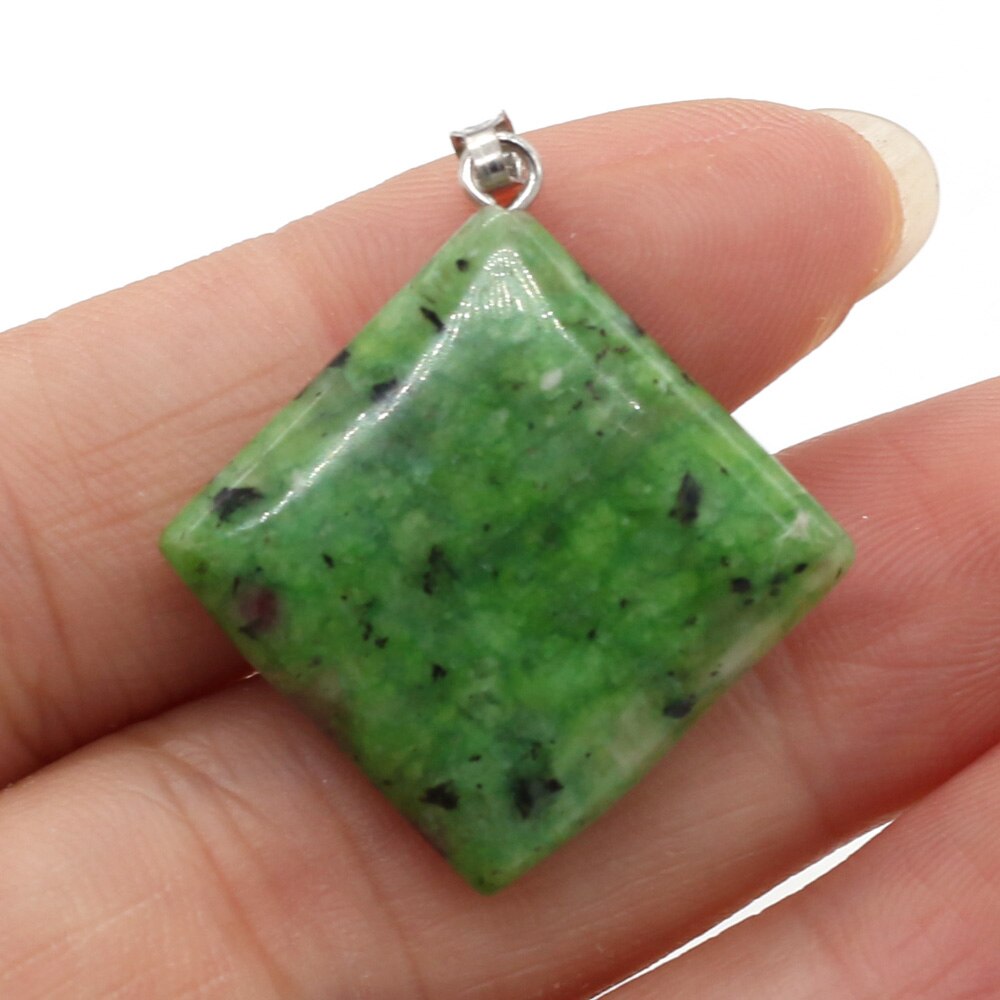 Natural Agates Necklace Pendant Square Pendant Charms for Making DIY Jewelry Necklace Pendant Size 25x25mm: Epidote