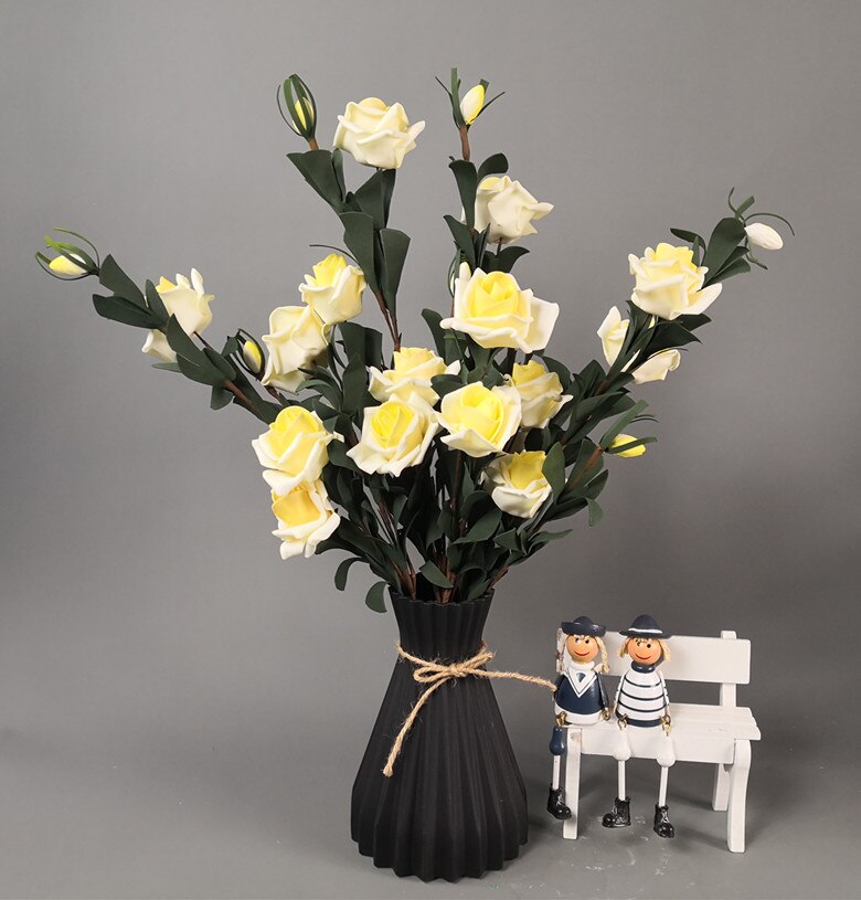 White Imitation Rattan Plastic Vase with Waist Flowers Vases for Homes Living Room Decoration Vase
