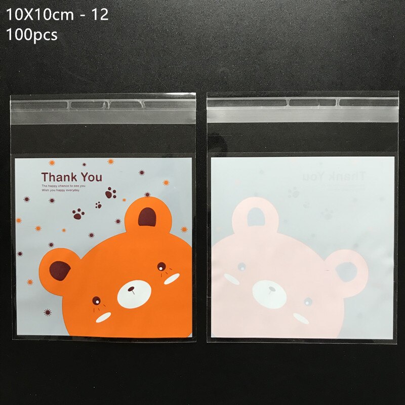 100pcs/lot 10*10cm Plastic Bags Animal Cookie&amp;Candy Bag Self-Adhesive For Wedding Birthday Party Bag Biscuit Packaging Bag: 10x10cm 12