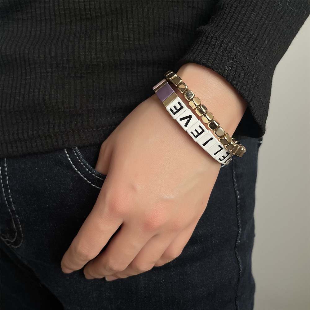 Boemia 2 pz/set coppia bracciale credere lettere bracciale ematite pietra perline braccialetto regalo di san valentino amante brasiliano