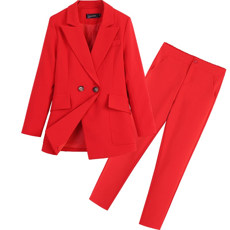Work Pant Suits OL 2 Piece Set for Women Business interview suit set uniform slim Blazer and Pencil Pant Office Lady suit 5XL