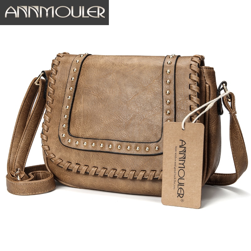 Annmouler Women Shoulder Bag Pu Leather Crossbody Bag Solid Color Brand Purse Small Khaki Messenger Bag for Ladies