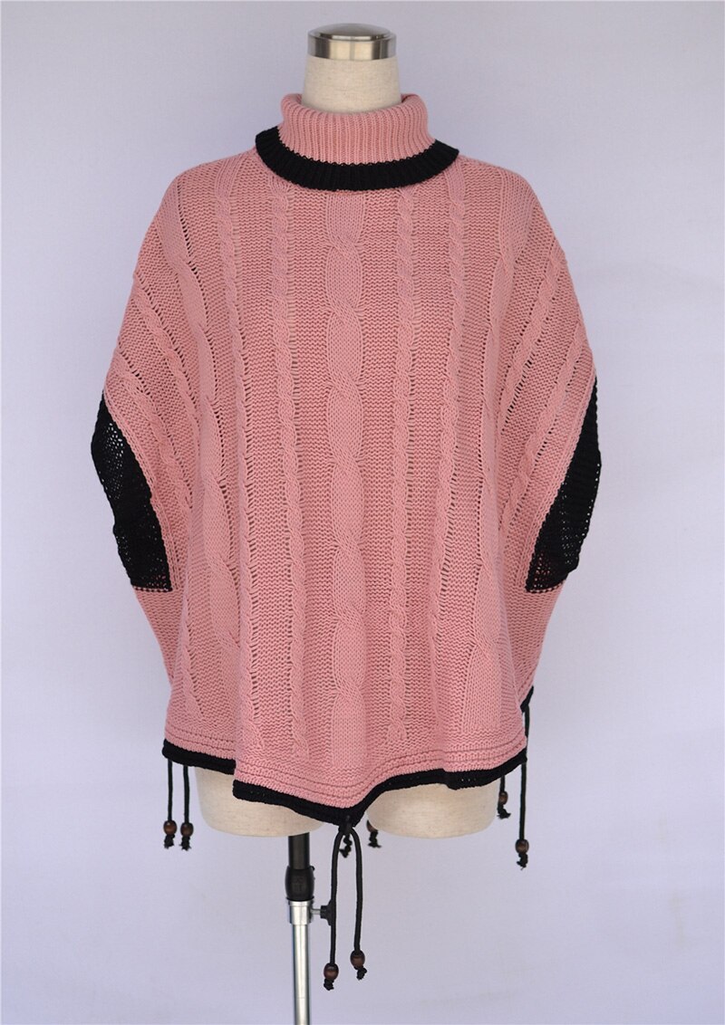 Fitshinling Boho Winter Pink Sweater Poncho Cloak Batwing Sleeve Oversize Women Sweaters Pullover Turtleneck Knitted Jumper: Default Title