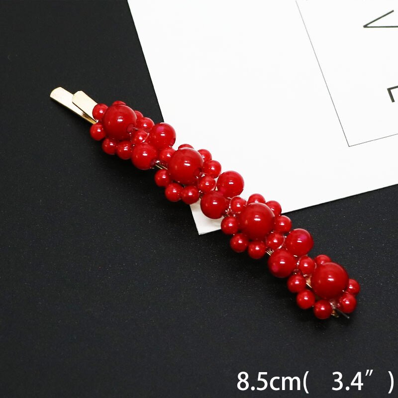 Barrette à cheveux avec perles rouges pour femmes, 1 pièce, épingle à cheveux, coréen, accessoire de coiffure: 4