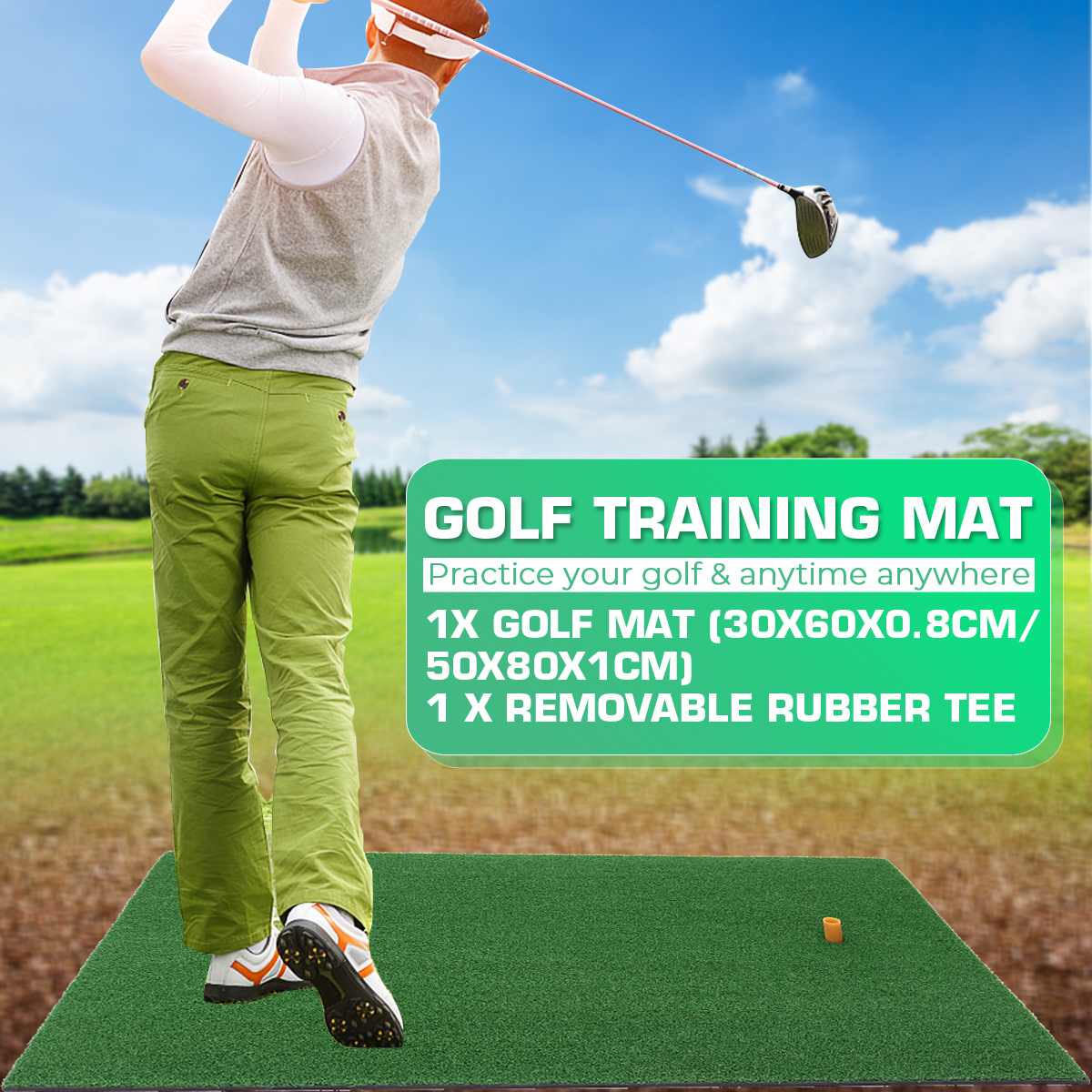 Golf Practice Grass Mat Indoor Training Hitting Pad Backyard With Rubber Tee Outdoor Mini Golf Training Aids Accessories