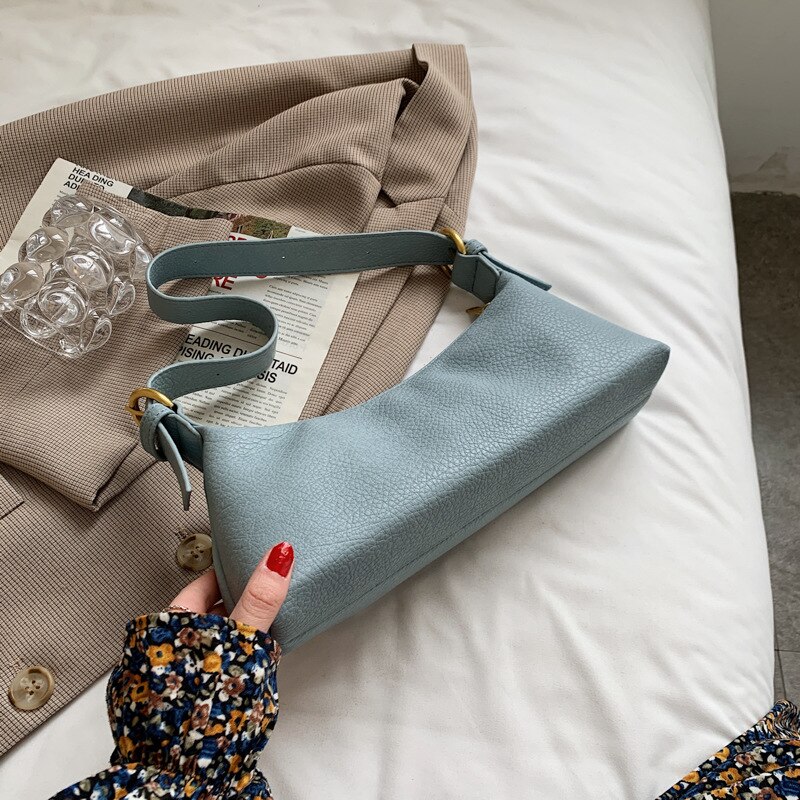 Tekstura torba damska lato 2021 nowa moda koreańnarty styl jedno ramię torba strąk pachami prosty jednolity kolor torba: niebieski